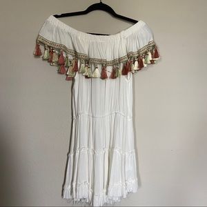 SURF GYPSY TASSEL OFF SHOULDER DRESS